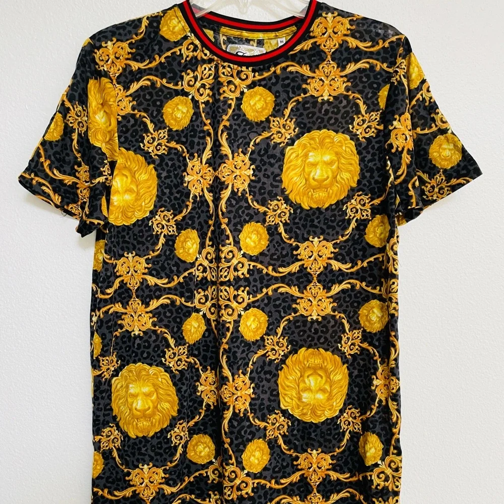 FRESH PRINTS of BEL-AIR Italian Designer Style Baroque LIONS Head SHIRT L - Picture 8 of 12